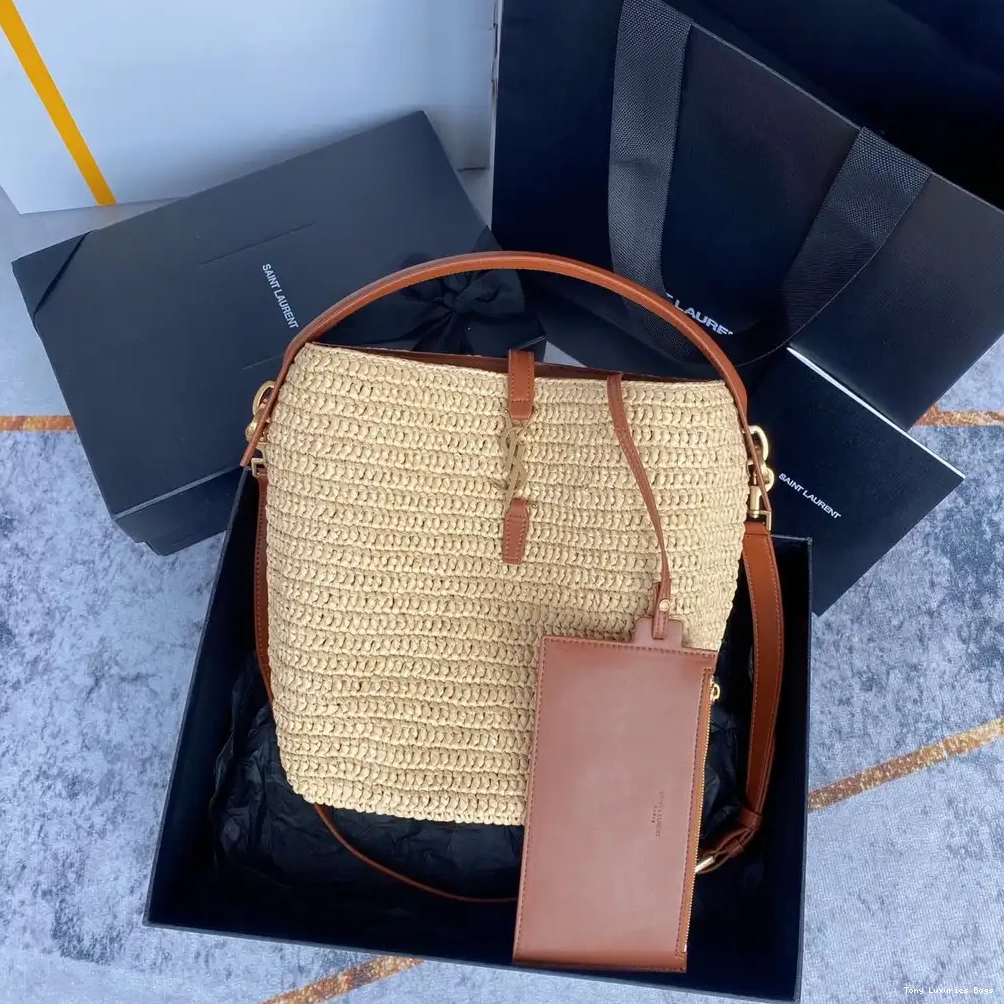 Tony Luxuries YSL Le raffia bag-20*25*16CM 37 leather-trimmed bucket 0526